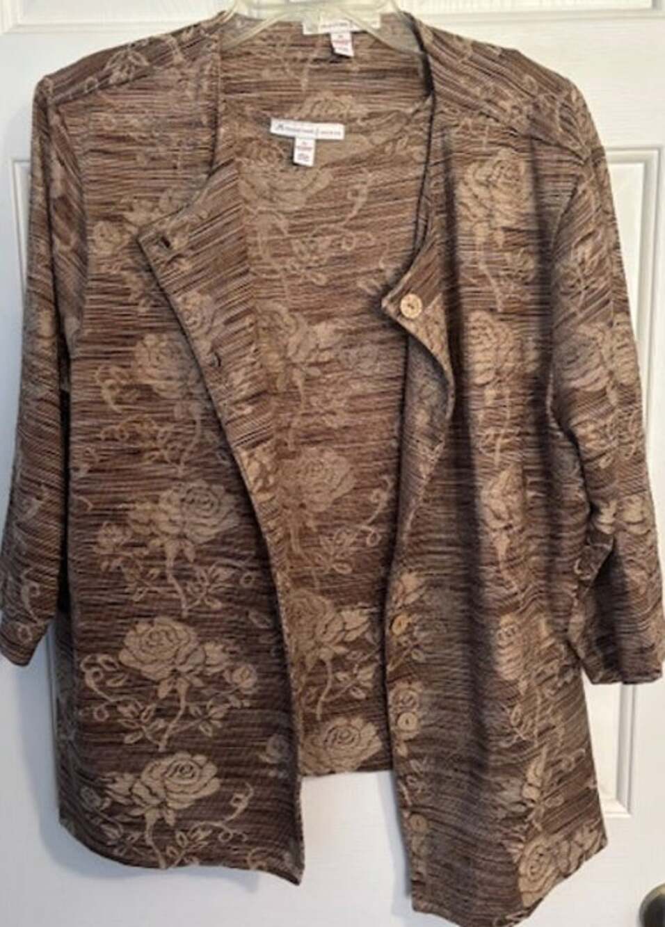 JM Collection Woman Set 2X Brown Gold Metallic Floral Jacket Cardigan Tank